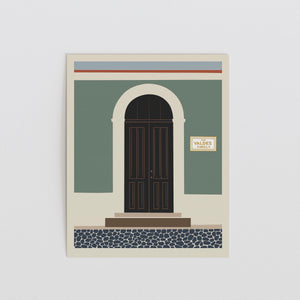 Personalized Old San Juan green facade arched door art print, Puerto Rico