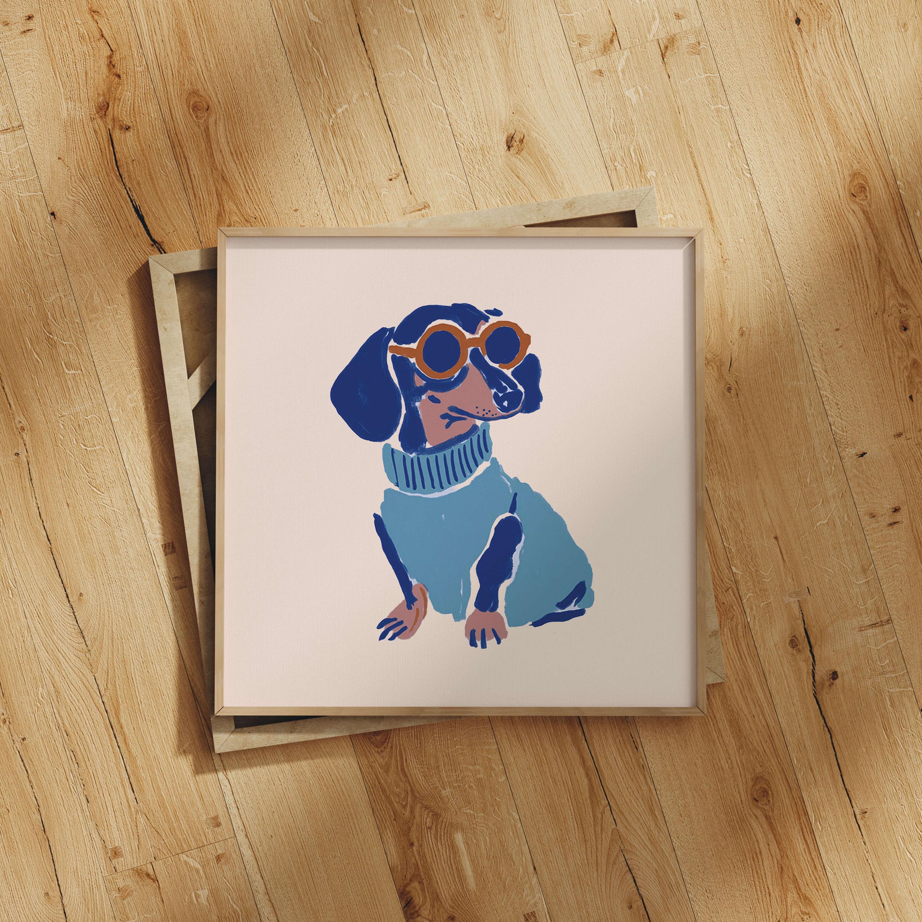 Dachshund Blue Sweater Art Print