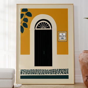 Personalized Old San Juan mustard sunburst door art print, Puerto Rico