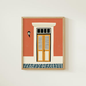 Old San Juan yellow door art print, Puerto Rico