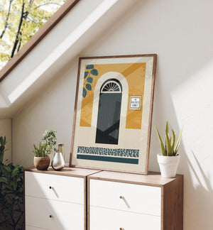 Personalized Old San Juan mustard sunburst door art print, Puerto Rico