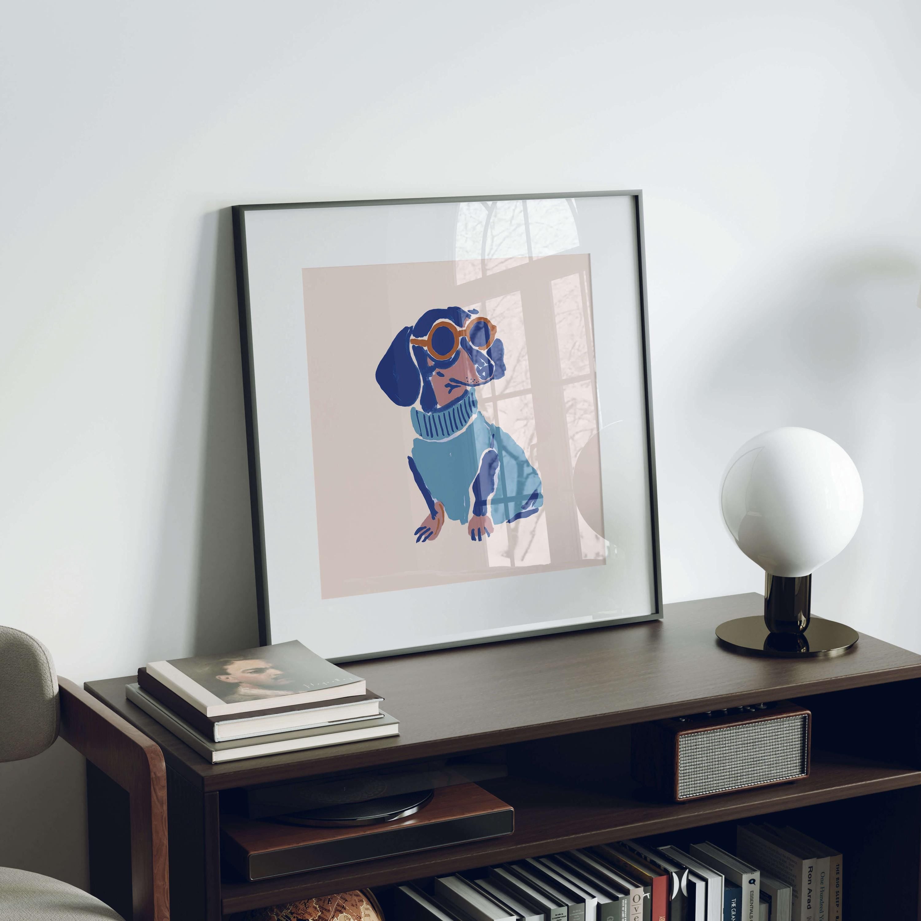Dachshund Blue Sweater Art Print