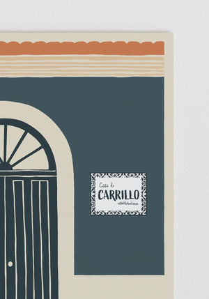 Personalized teal block print arched door art print, Puerto Rico