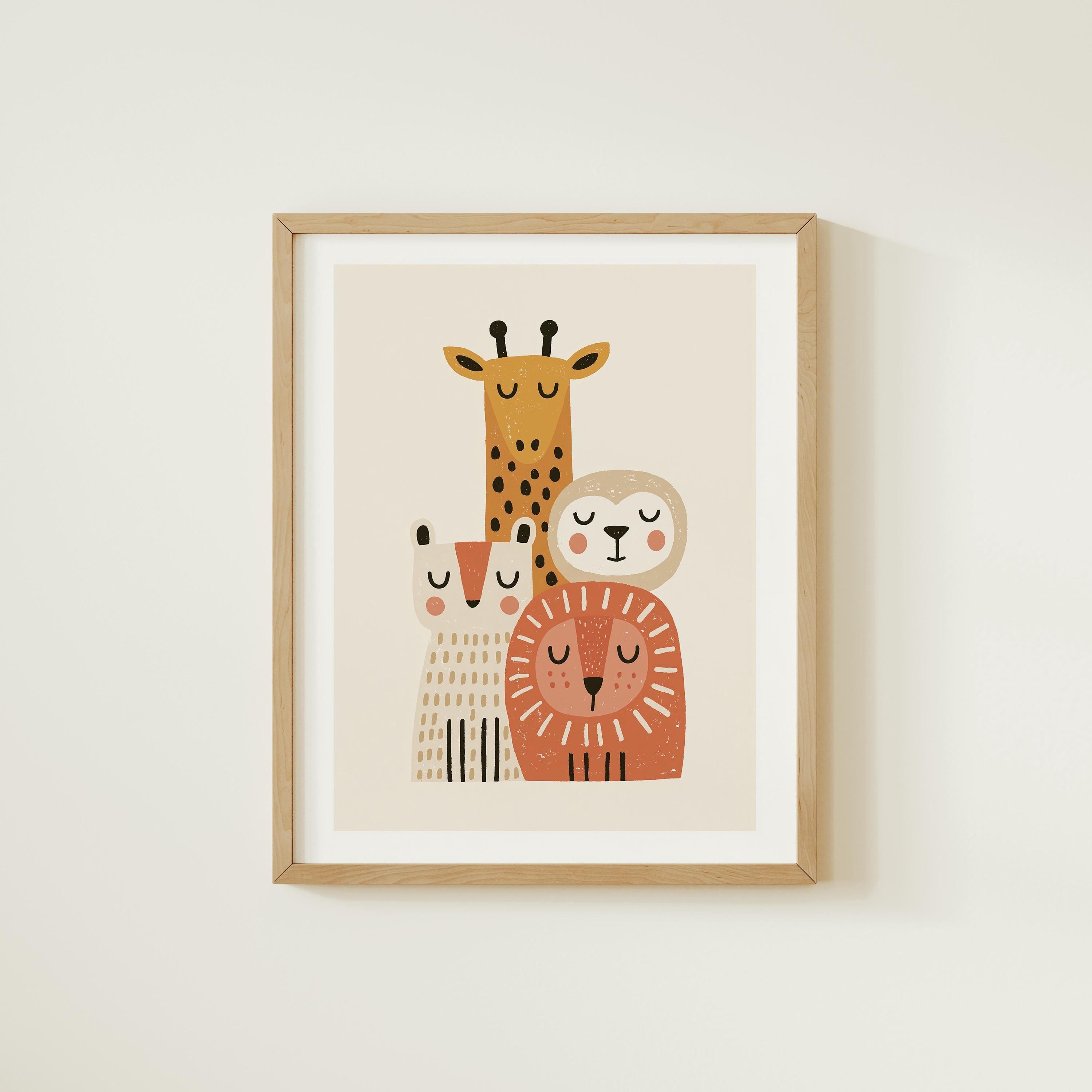Stacked Safari Animals Nursery Print