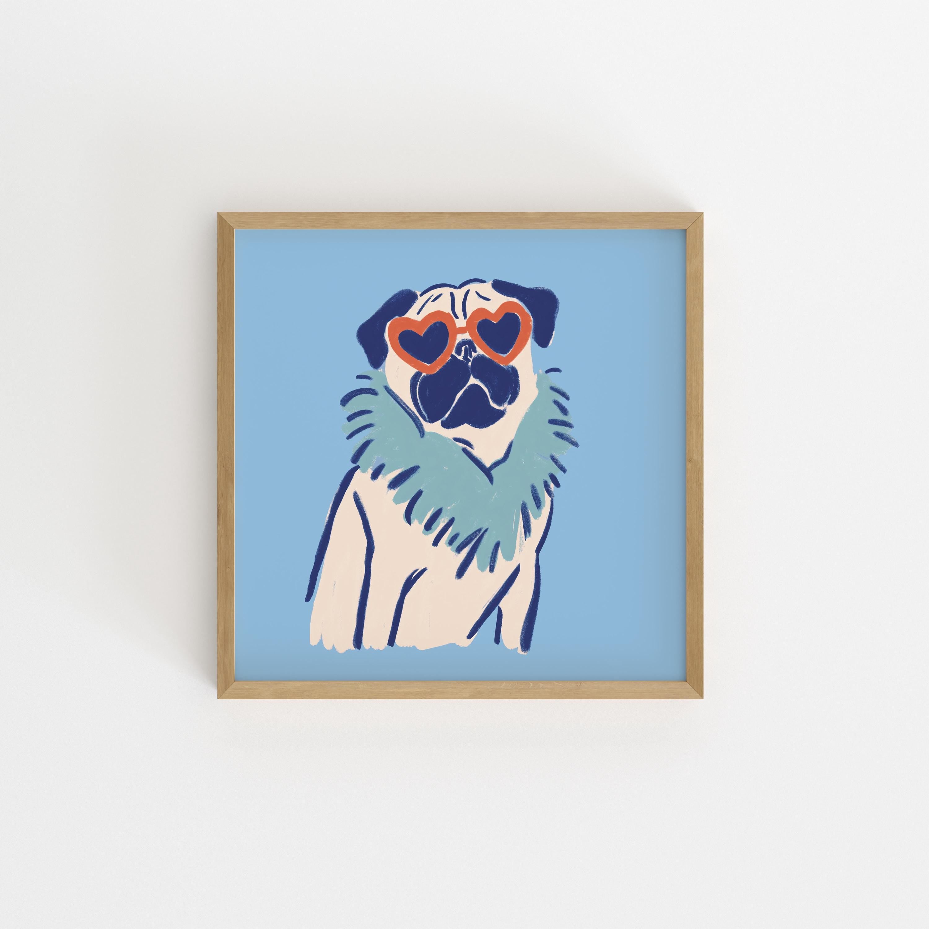Pug Heart Sunglasses Art Print