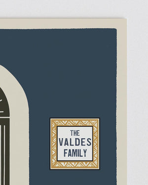 Personalized navy block print arched door art print, Puerto Rico