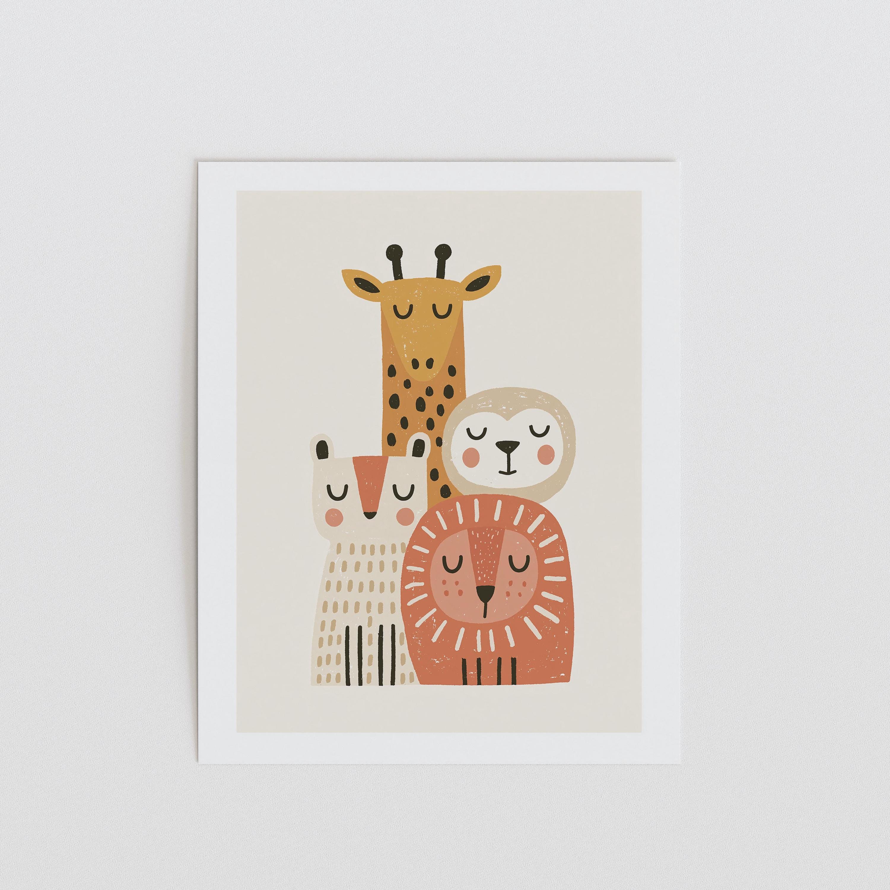 Stacked Safari Animals Nursery Print