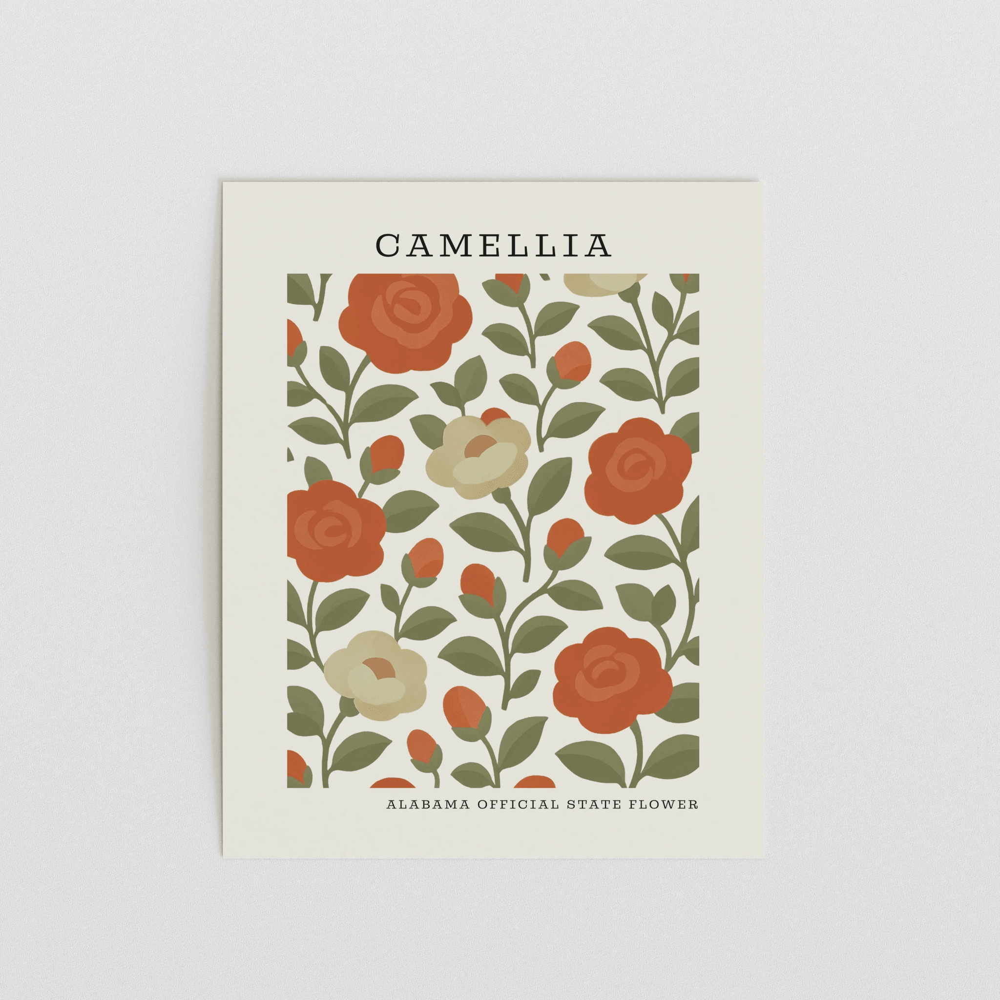 Alabama State Flower Art Print – Camellia - The FlatFile Society