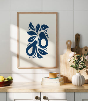 Blue Avocado Art Print, Minimal Kitchen Wall Decor - The FlatFile Society