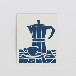 Blue Stovetop Espresso Maker Print, Italian Coffee Wall Art - The FlatFile Society