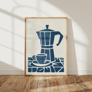 Blue Stovetop Espresso Maker Print, Italian Coffee Wall Art - The FlatFile Society
