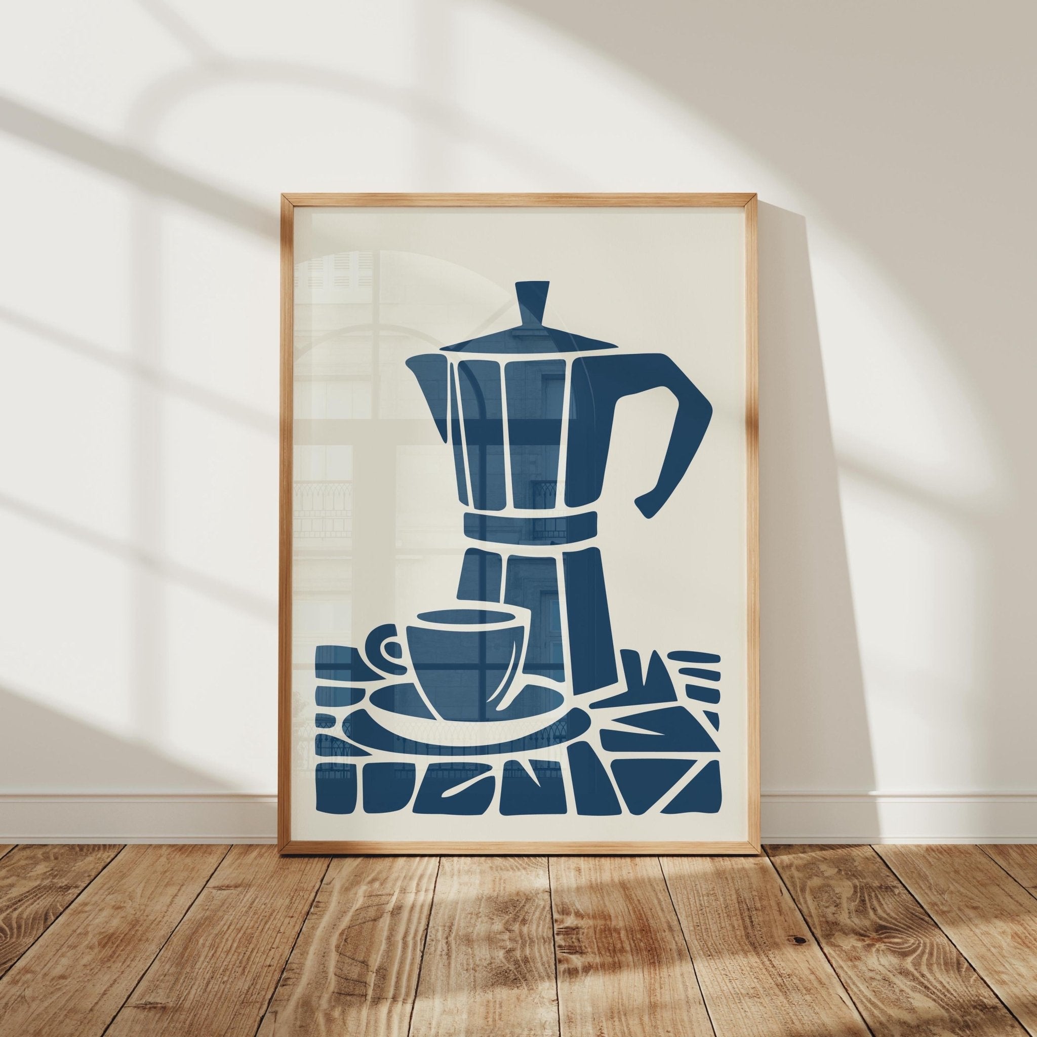 Blue Stovetop Espresso Maker Print, Italian Coffee Wall Art - The FlatFile Society