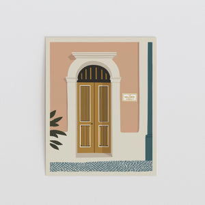 Personalized Old San Juan gold arched door art print, Puerto Rico