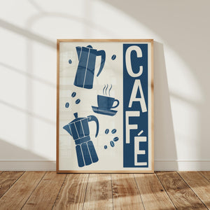 Cafe Coffee Art Print, Stovetop Espresso Maker Kitchen Decor - The FlatFile Society