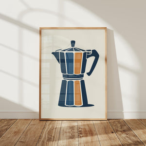 Color Block Moka Pot Art Print, Modern Coffee Wall Decor - The FlatFile Society