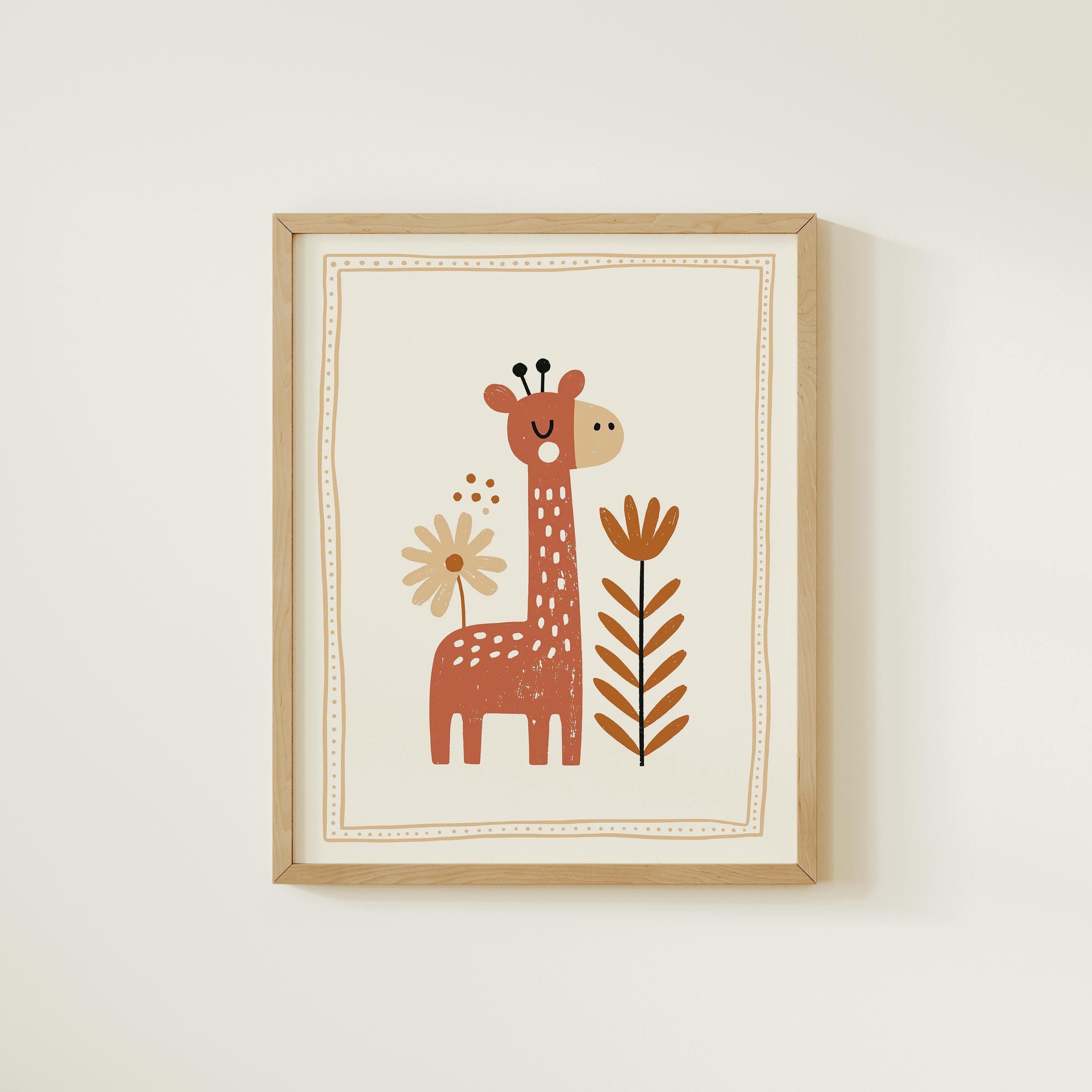 Boho Giraffe with Wildflowers Nursery Print