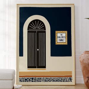 Personalized navy block print arched door art print, Puerto Rico
