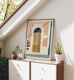 Personalized Old San Juan gold arched door art print, Puerto Rico