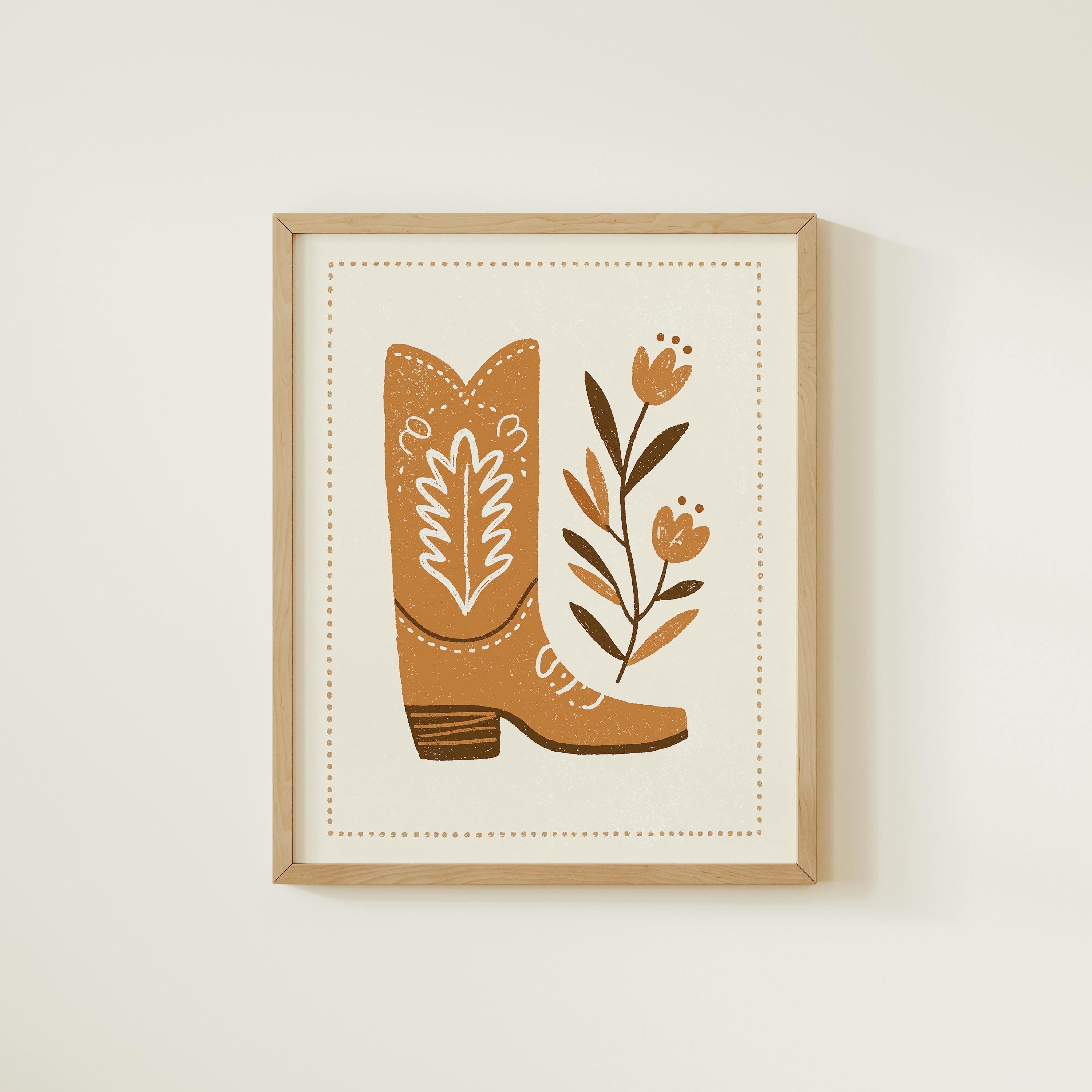 Cowboy Boot with Wildflowers Nursery Print