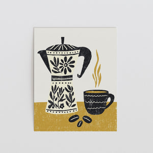 Folk Coffee Pot Art Print, Retro Kitchen Wall Decor - The FlatFile Society