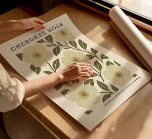 Georgia State Flower Art Print – Cherokee Rose - The FlatFile Society