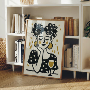 Golden Hour Gossip, Woman With Wine Art Print - The FlatFile Society