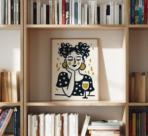 Golden Hour Gossip, Woman With Wine Art Print - The FlatFile Society