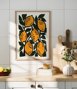 Lemon Branch Art Print, Mediterranean Kitchen Wall Decor - The FlatFile Society