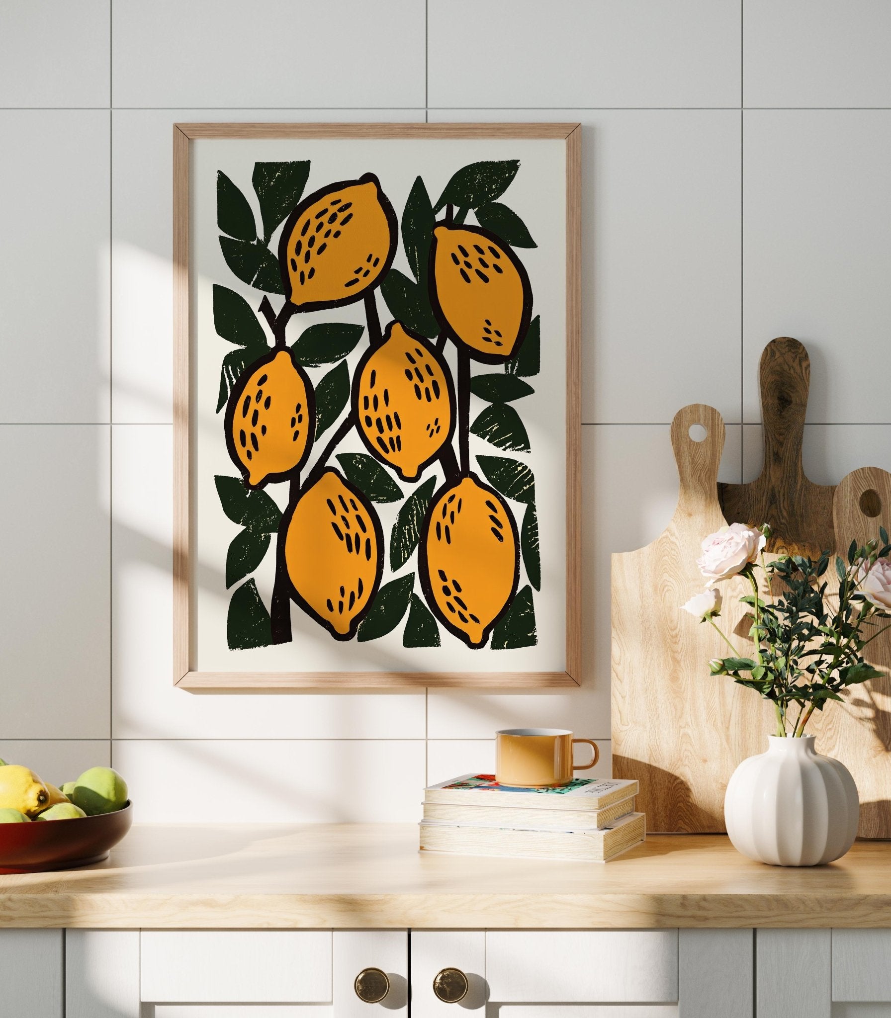 Lemon Branch Art Print, Mediterranean Kitchen Wall Decor - The FlatFile Society