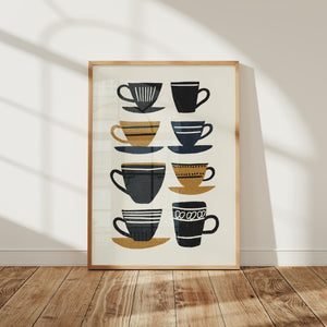 Mid Century Coffee Cups Art Print, Retro Kitchen Wall Decor - The FlatFile Society