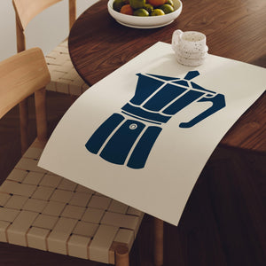 Minimal Moka Pot Art Print, Blue Coffee Kitchen Decor - The FlatFile Society