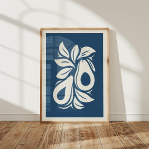Modern Avocado Art Print, Blue Fruit Kitchen Wall Art - The FlatFile Society