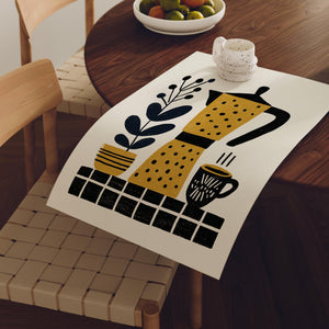 Mustard Coffee Pot Art Print, Folk Kitchen Wall Decor - The FlatFile Society