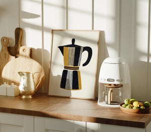 Textured Stovetop Espresso Maker Print, Retro Coffee Wall Art - The FlatFile Society