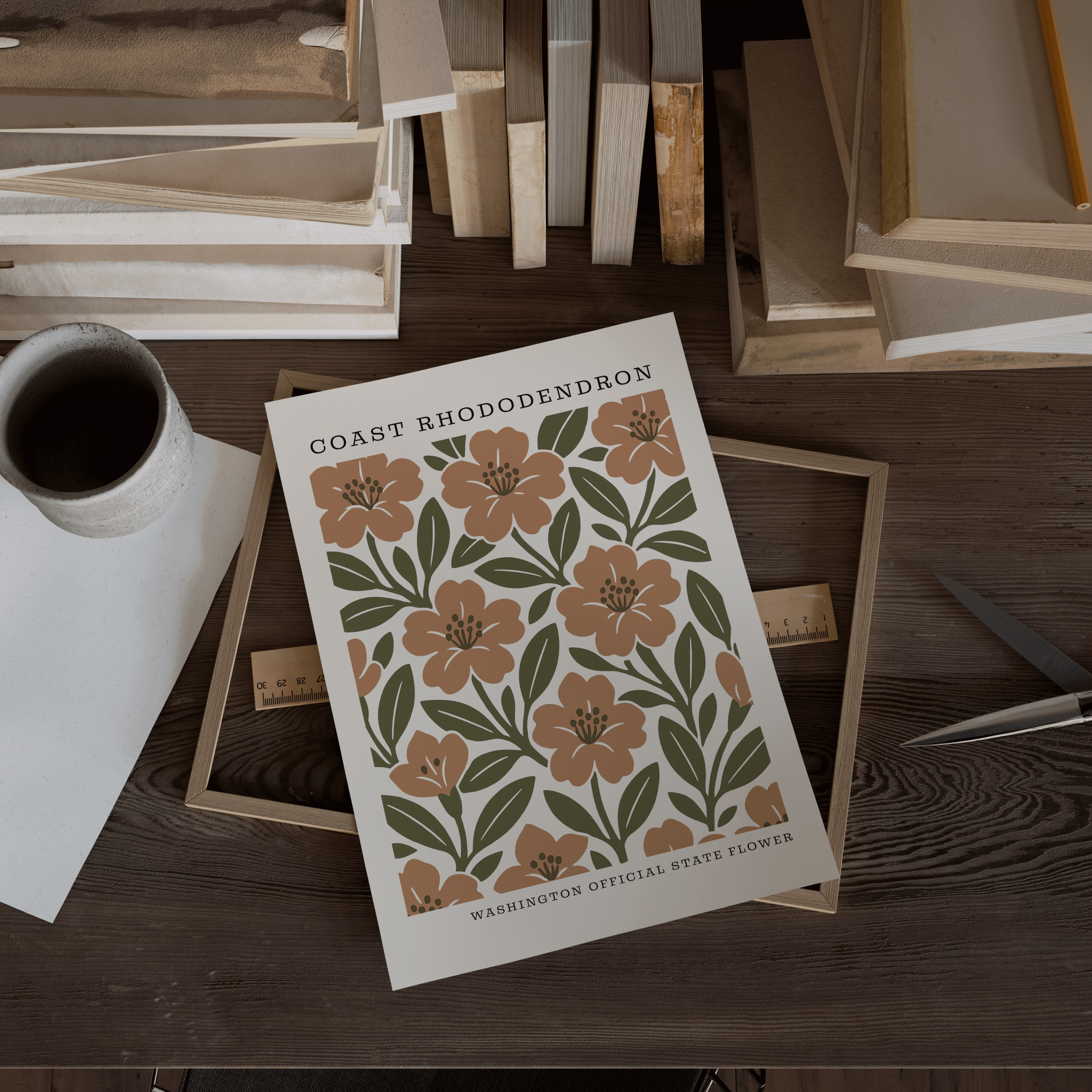 Washington State Flower Art Print – Coast Rhododendron - The FlatFile Society