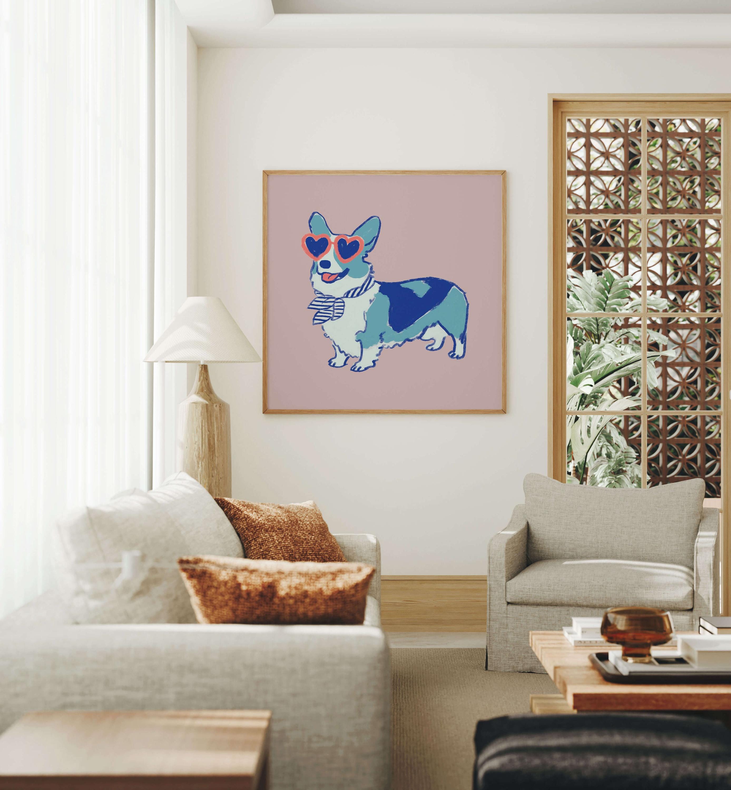 Corgi heart sunglasses art print