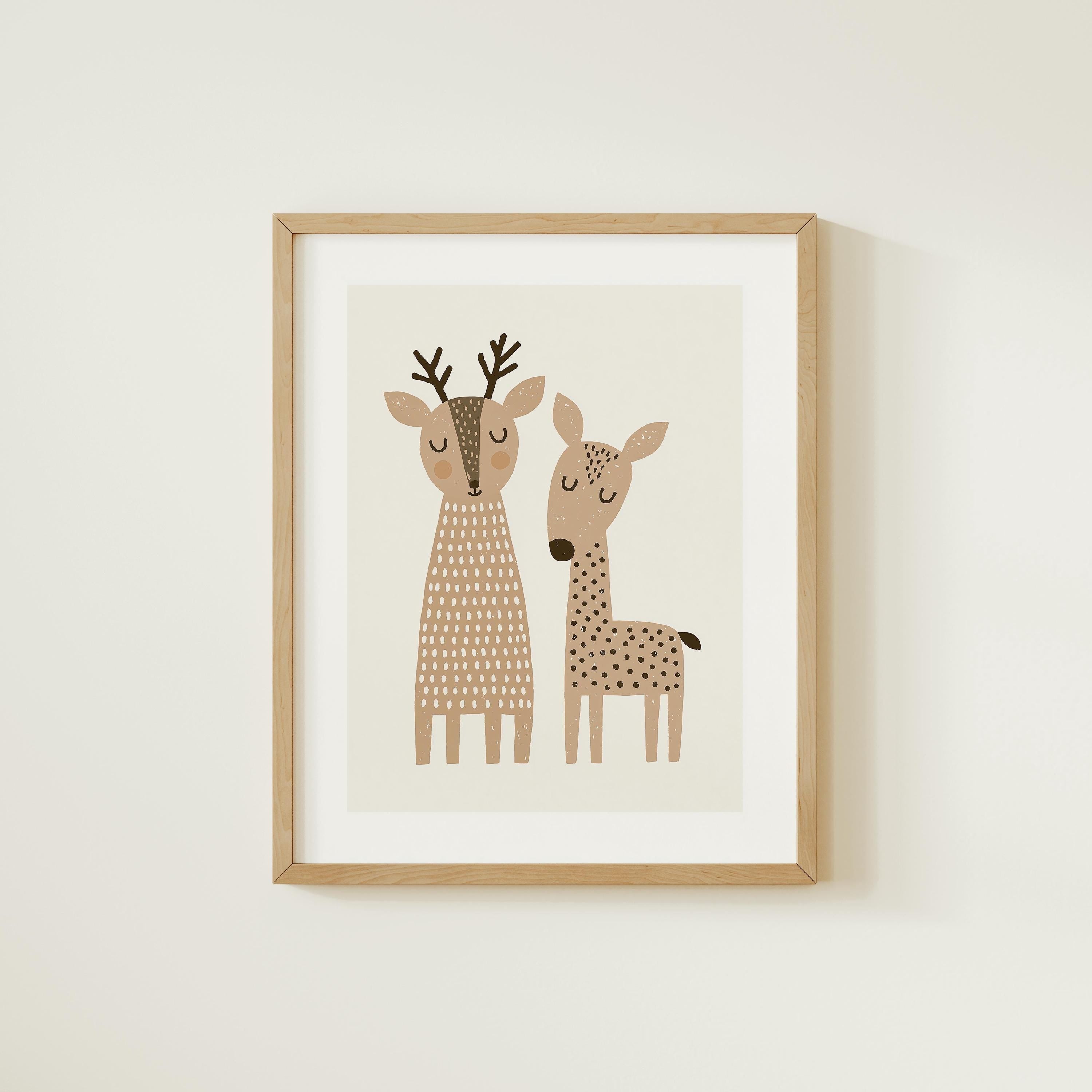 Mama and baby deer nursery print