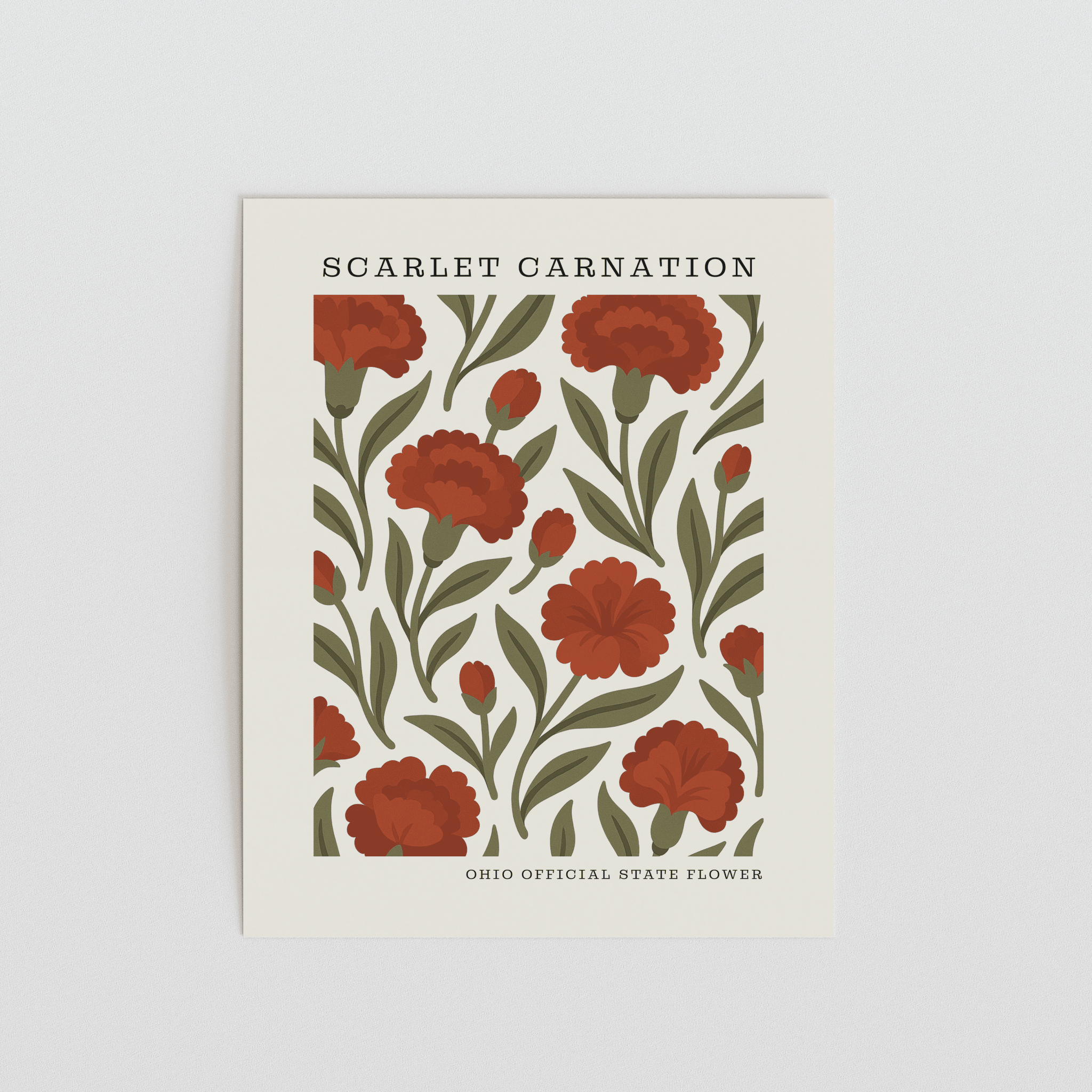 Ohio state flower art print, scarlet carnation