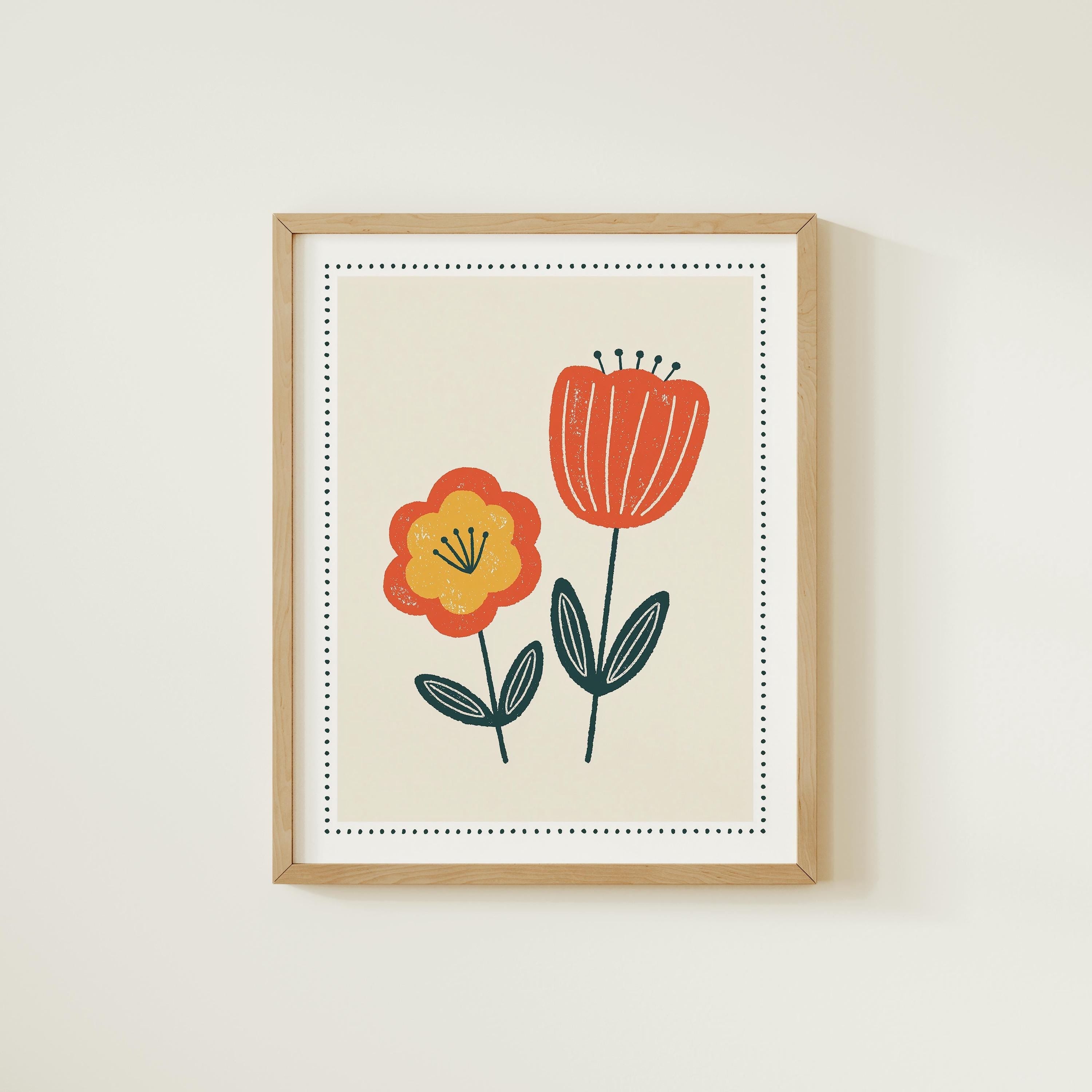 Orange wildflowers nursery print