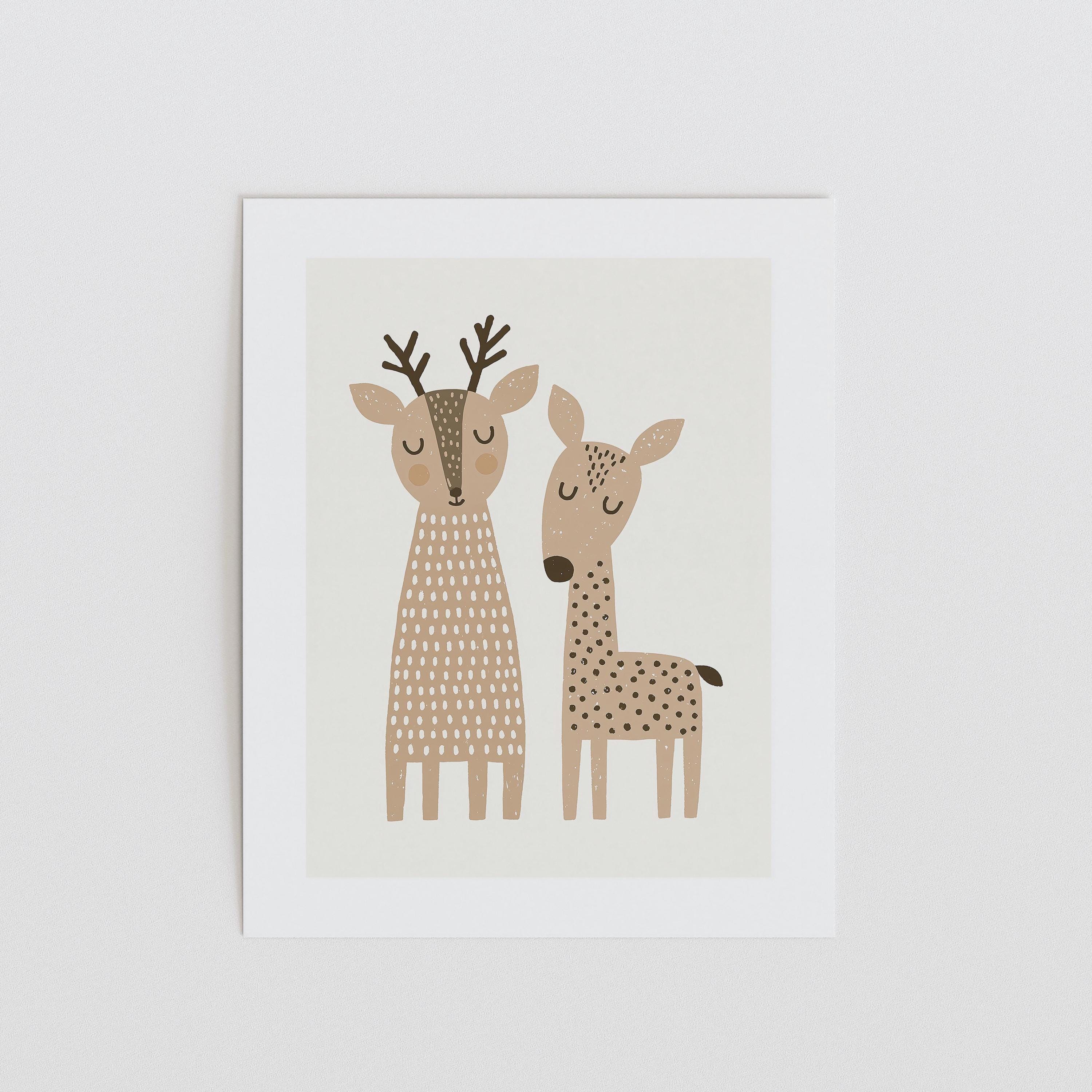 Mama and baby deer nursery print