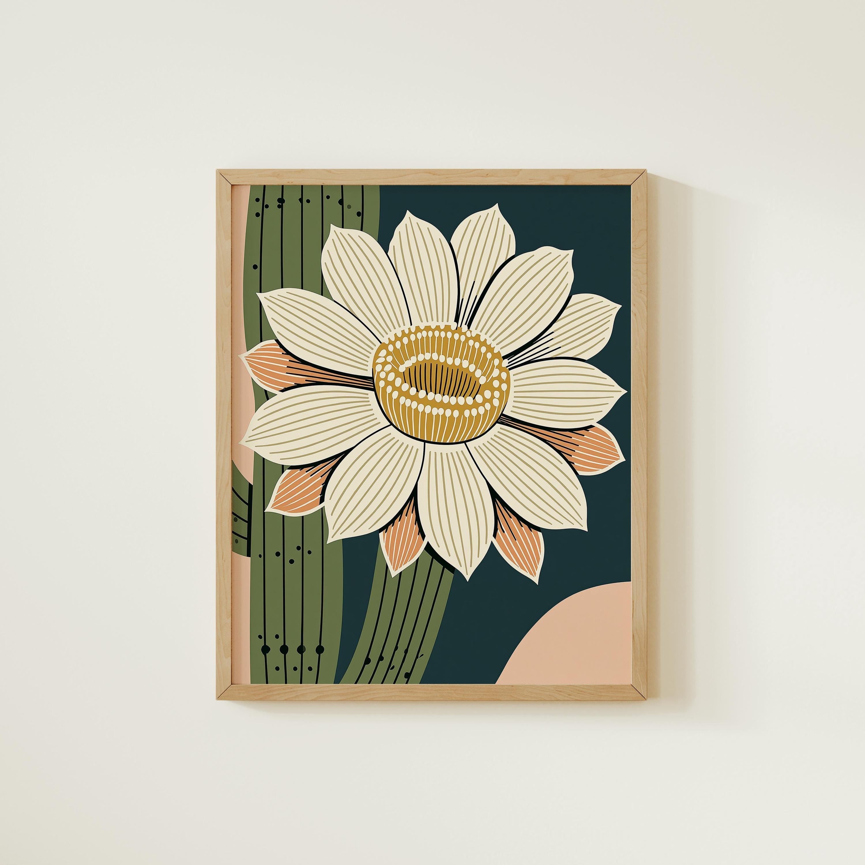 Arizona state flower art print, saguaro cactus blossom