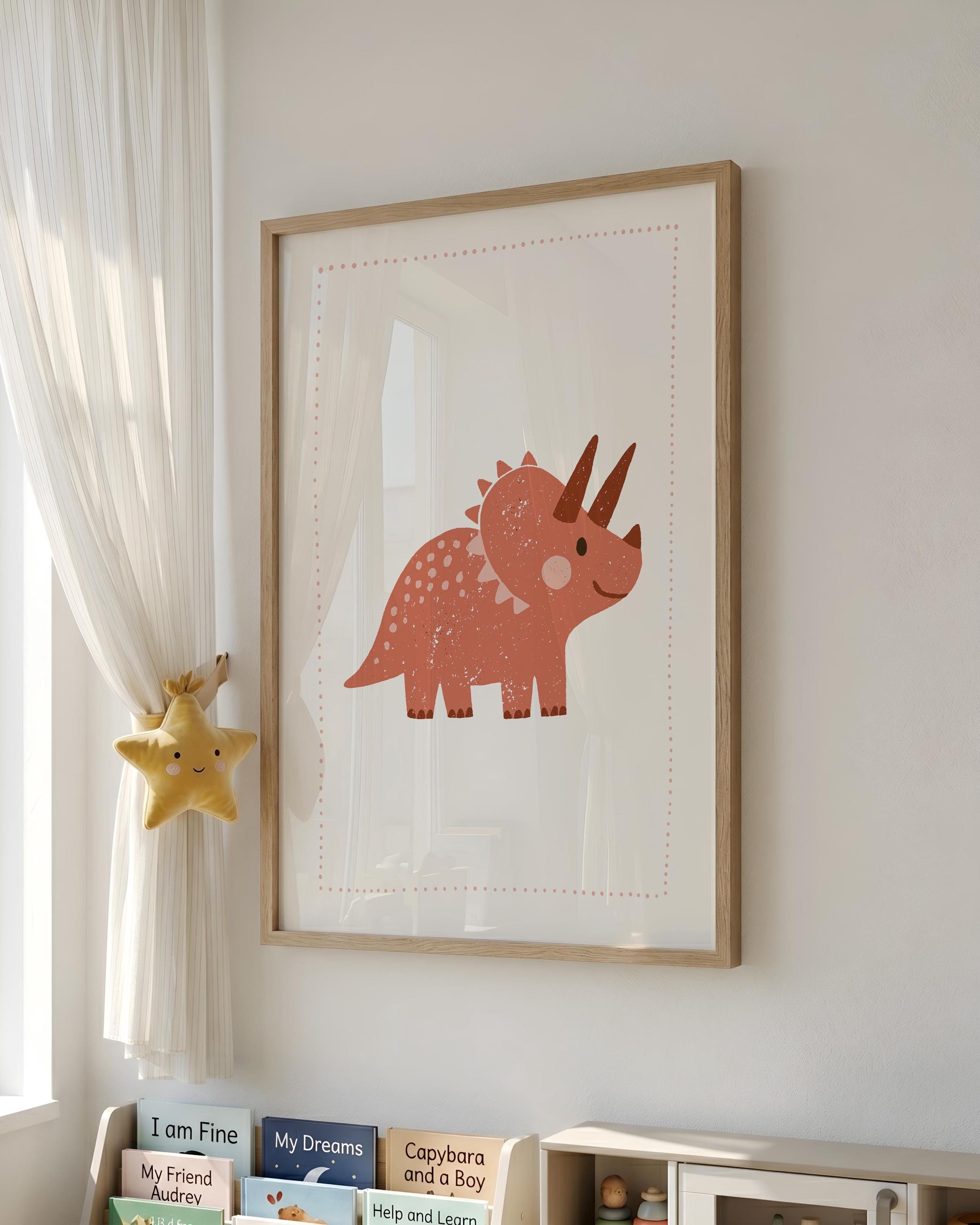 Coral triceratops nursery print
