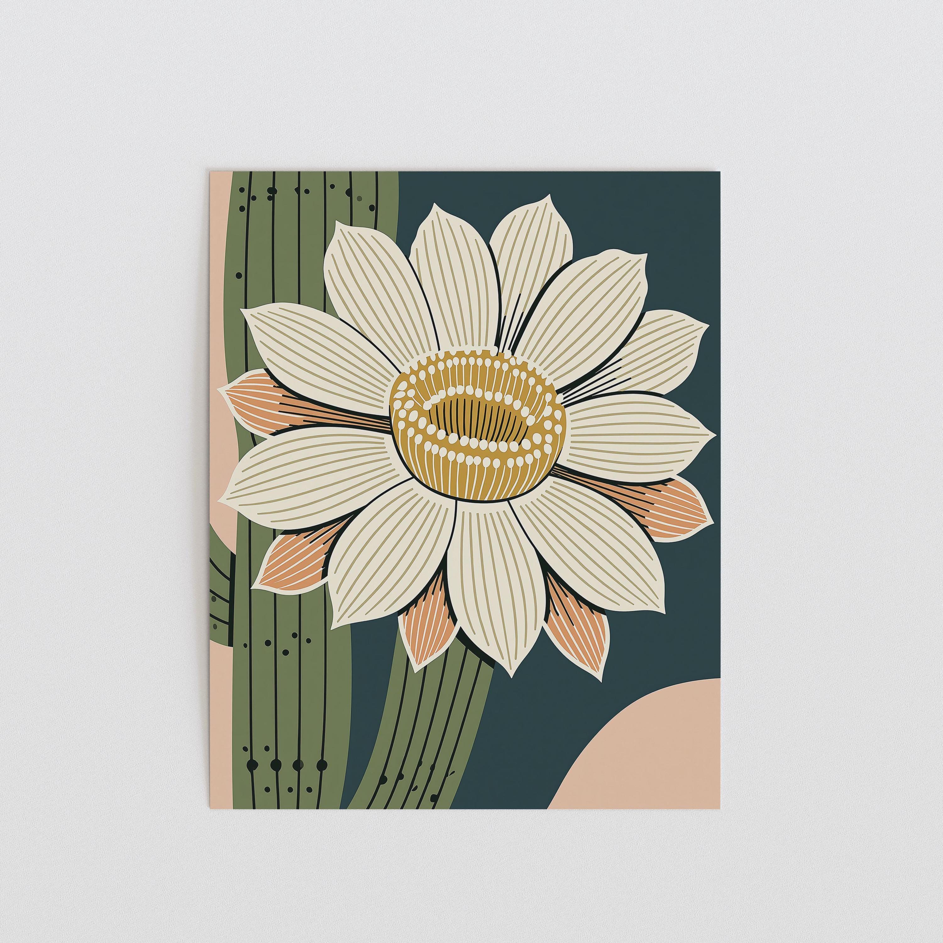 Arizona state flower art print, saguaro cactus blossom