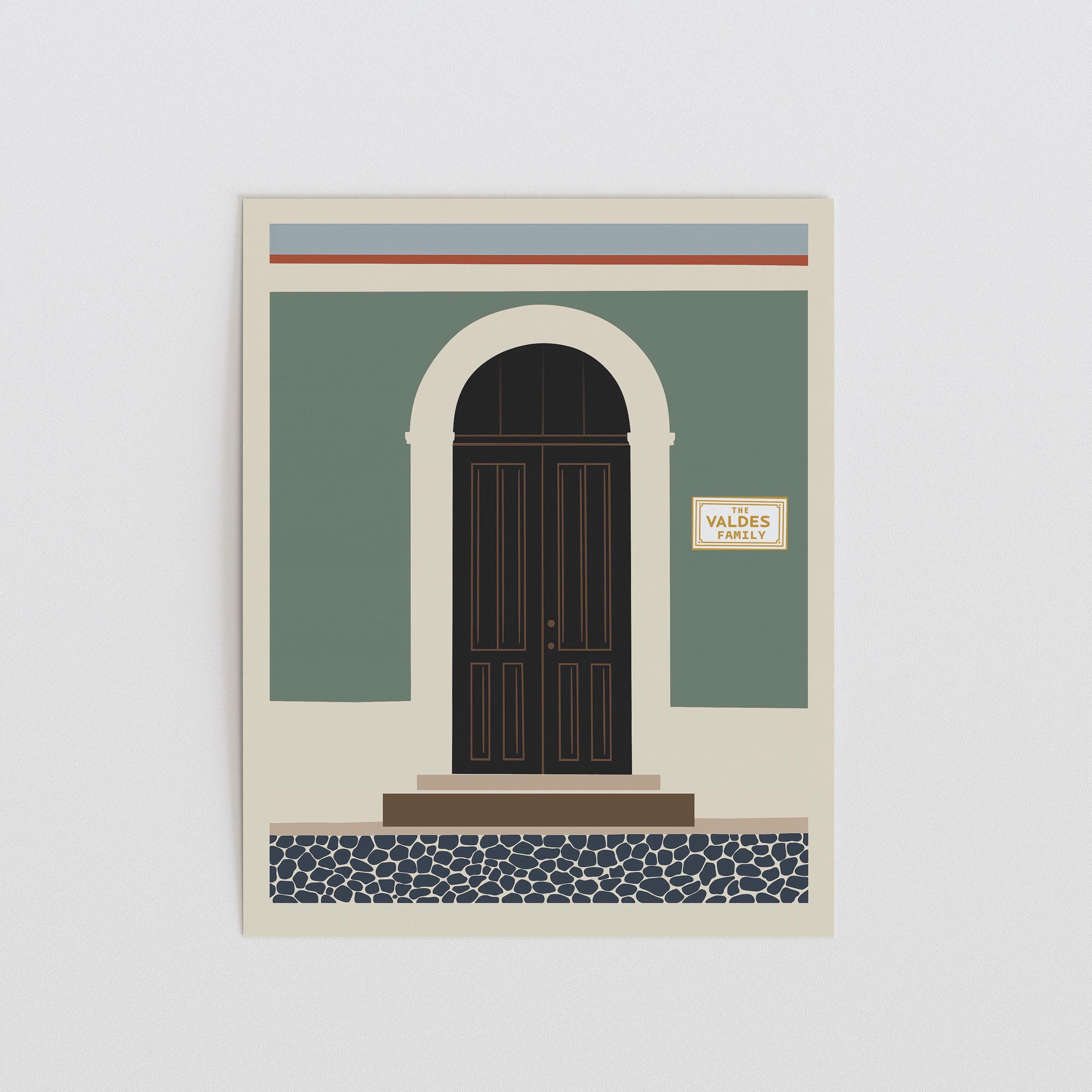 Personalized Old San Juan green facade arched door art print, Puerto Rico