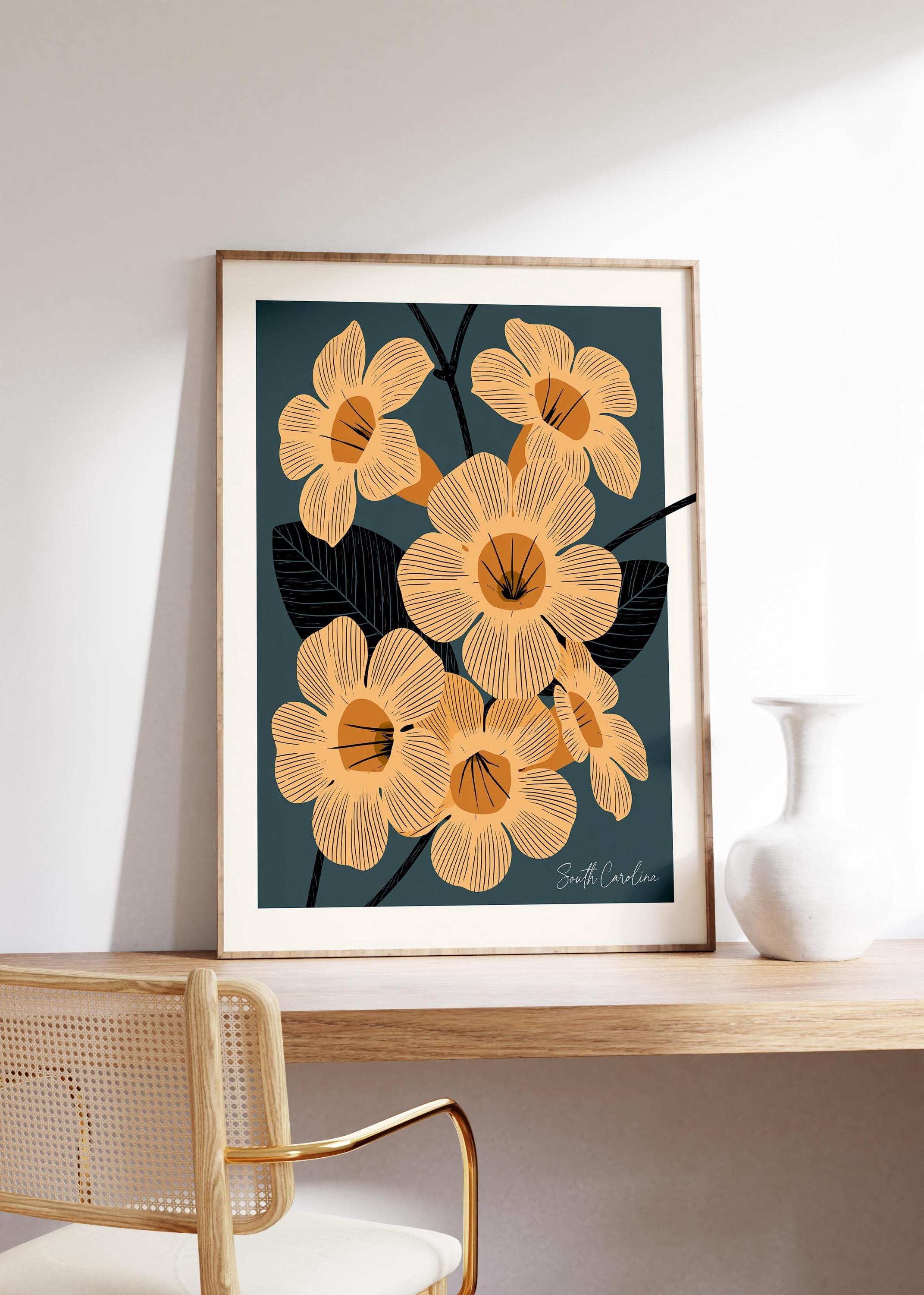 South Carolina state flower art print, yellow jessamine