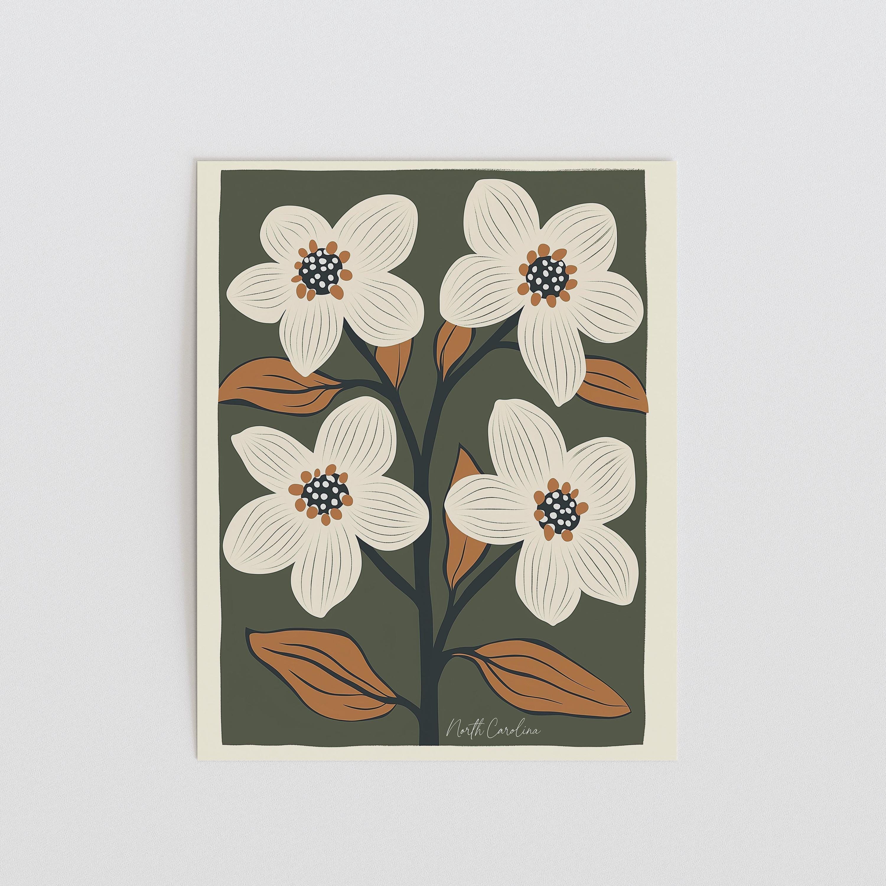 North Carolina state flower art print, dogwood