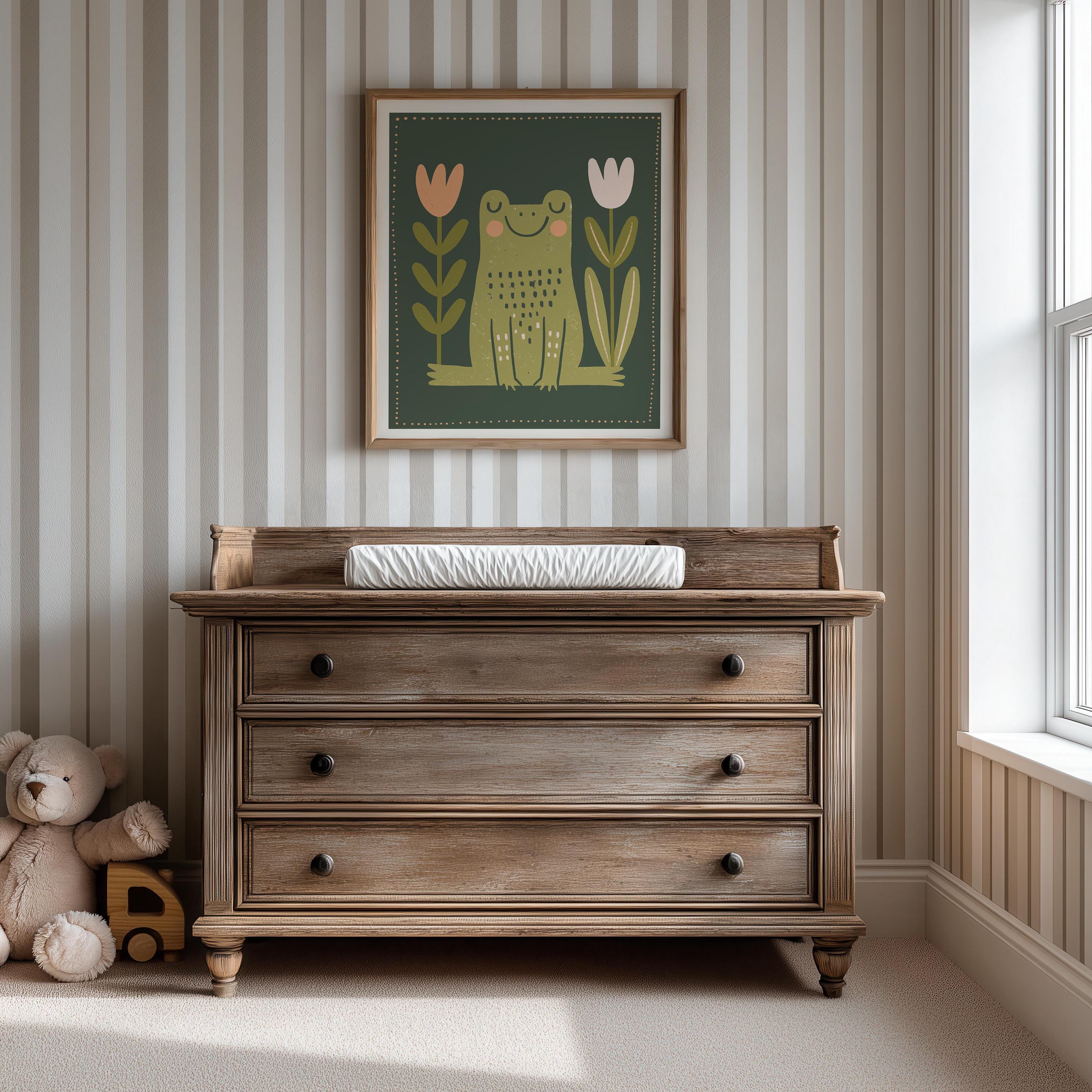 Green frog nursery print