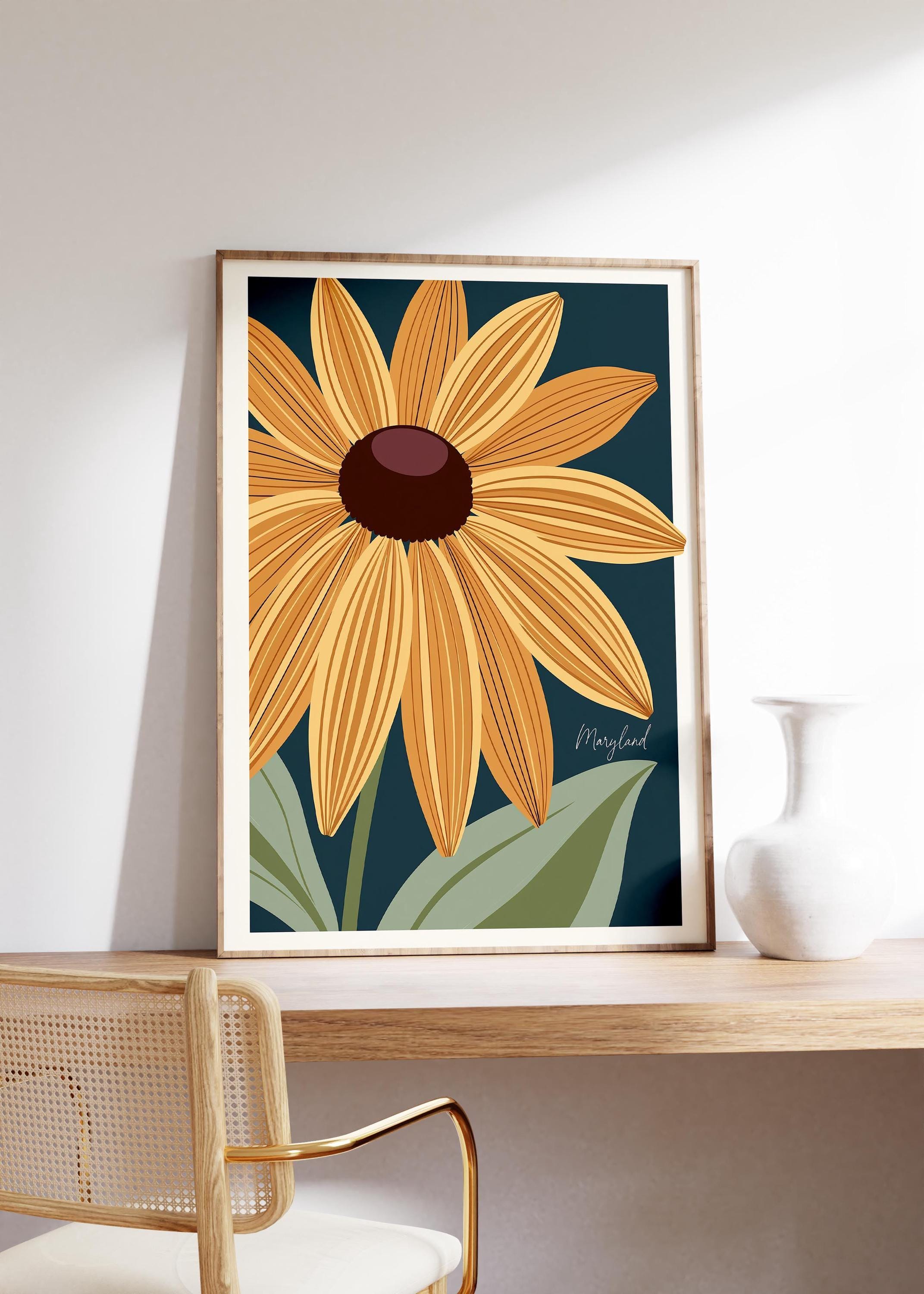 Maryland state flower art print, black-eyed Susan