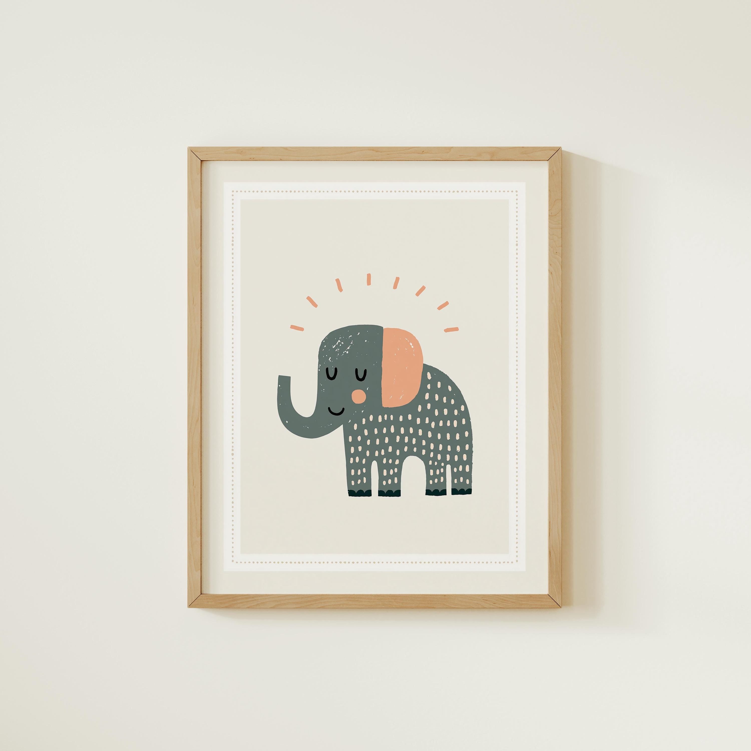 Grey Elephant with Sun Nursery Print