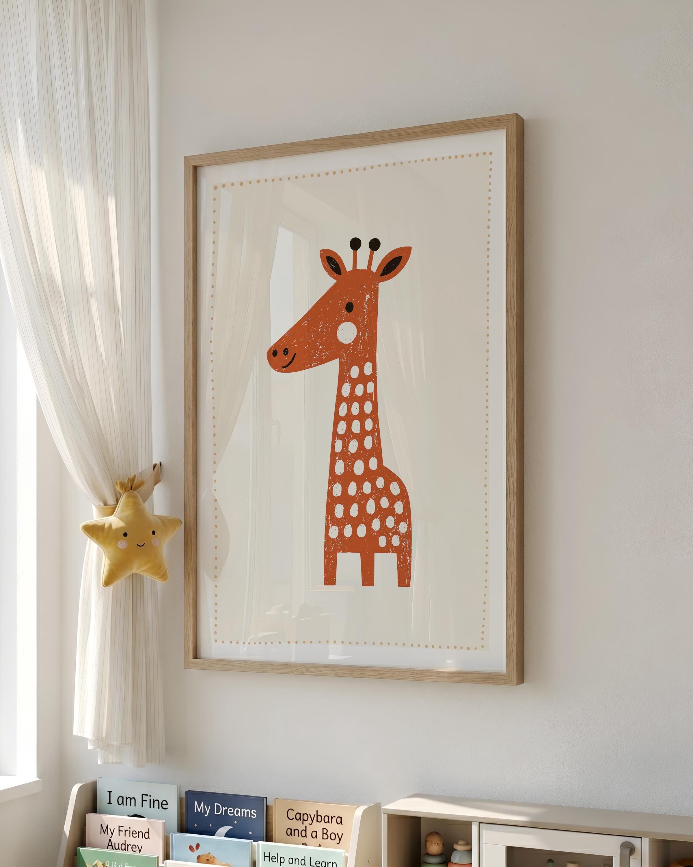 Orange giraffe nursery print